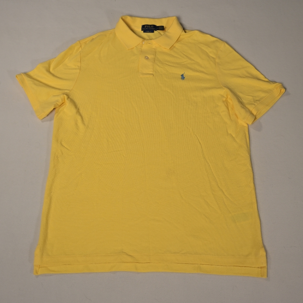 Polo Ralph Lauren Shirt Mens Large Yellow Blue Pony Preppy Polo